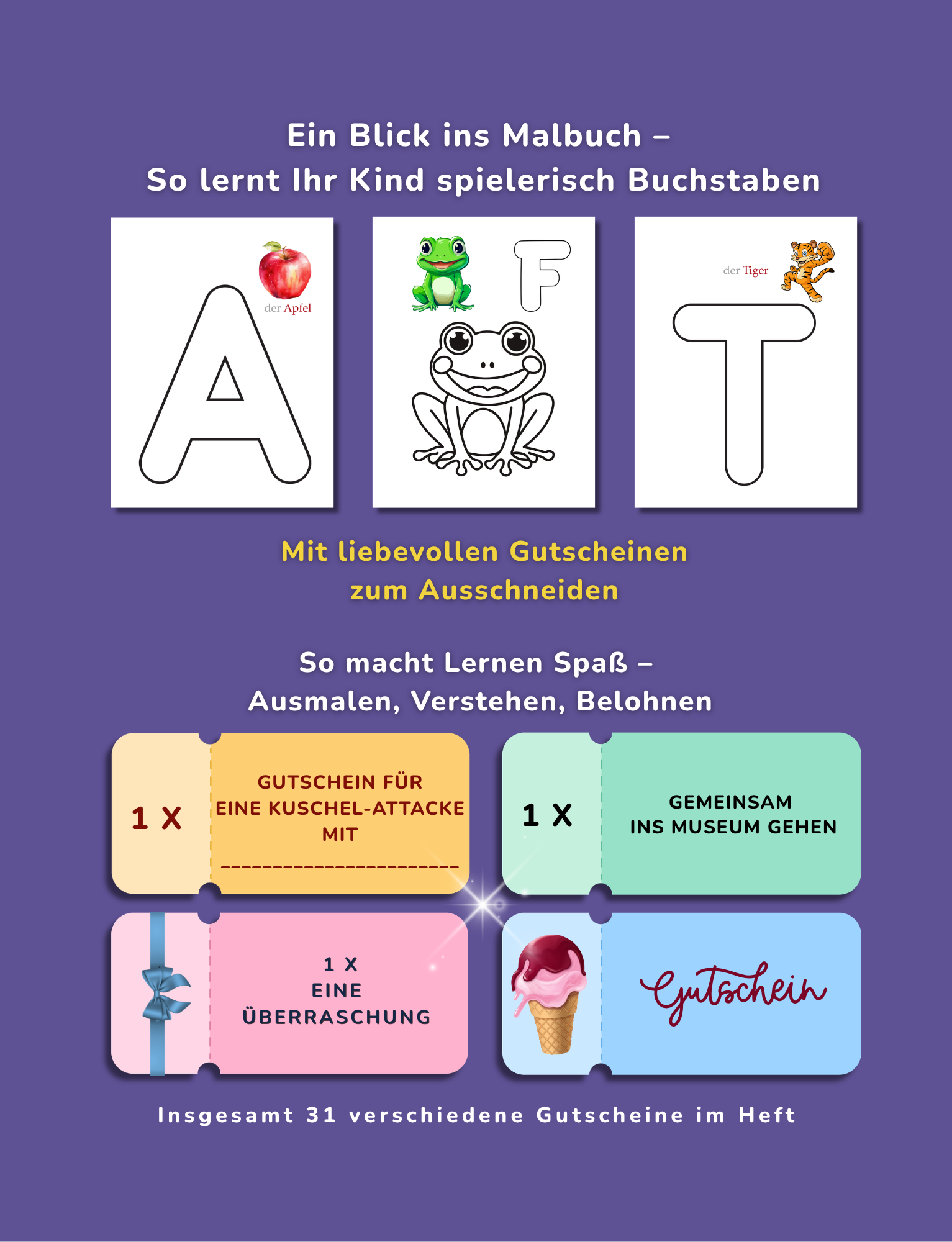 Mein erstes Alphabet-Malbuch - Buchstaben spielerisch lernen mit 31 Belohnungsgutscheinen